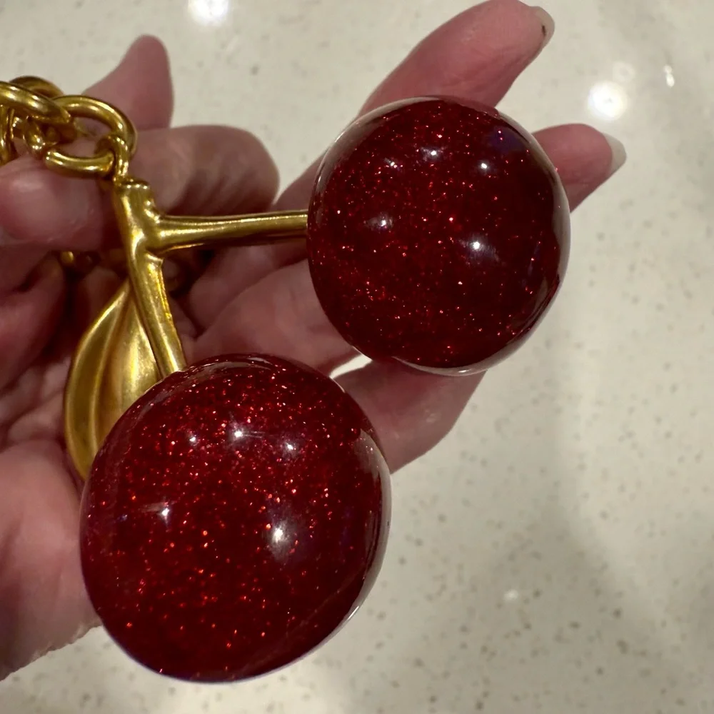 Gold and Red Cherry Keychain or Purse Charm - Picture 3 of 5